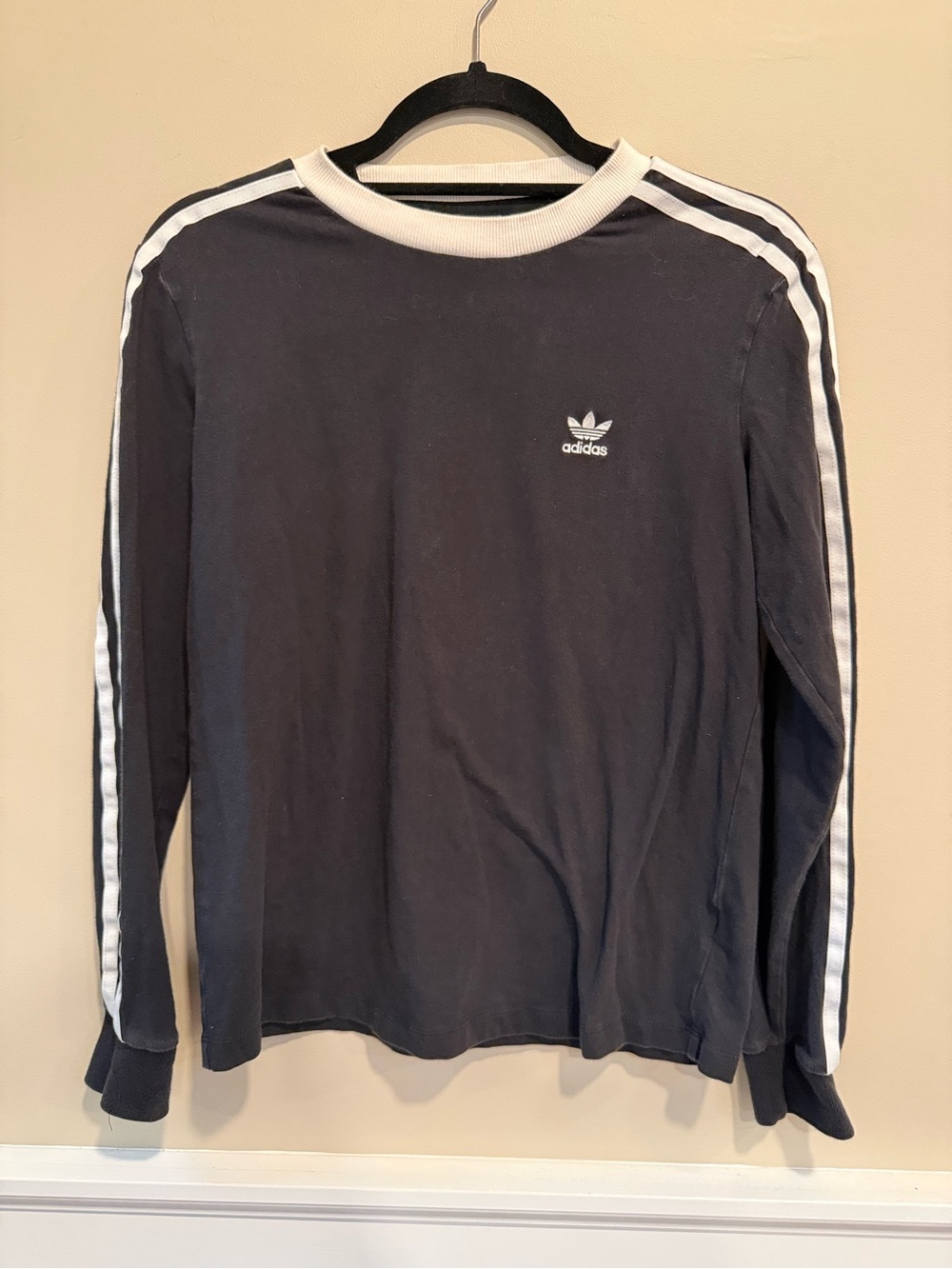 adidas classic trefoil Black Long Sleeve Tee with White Rib Collar